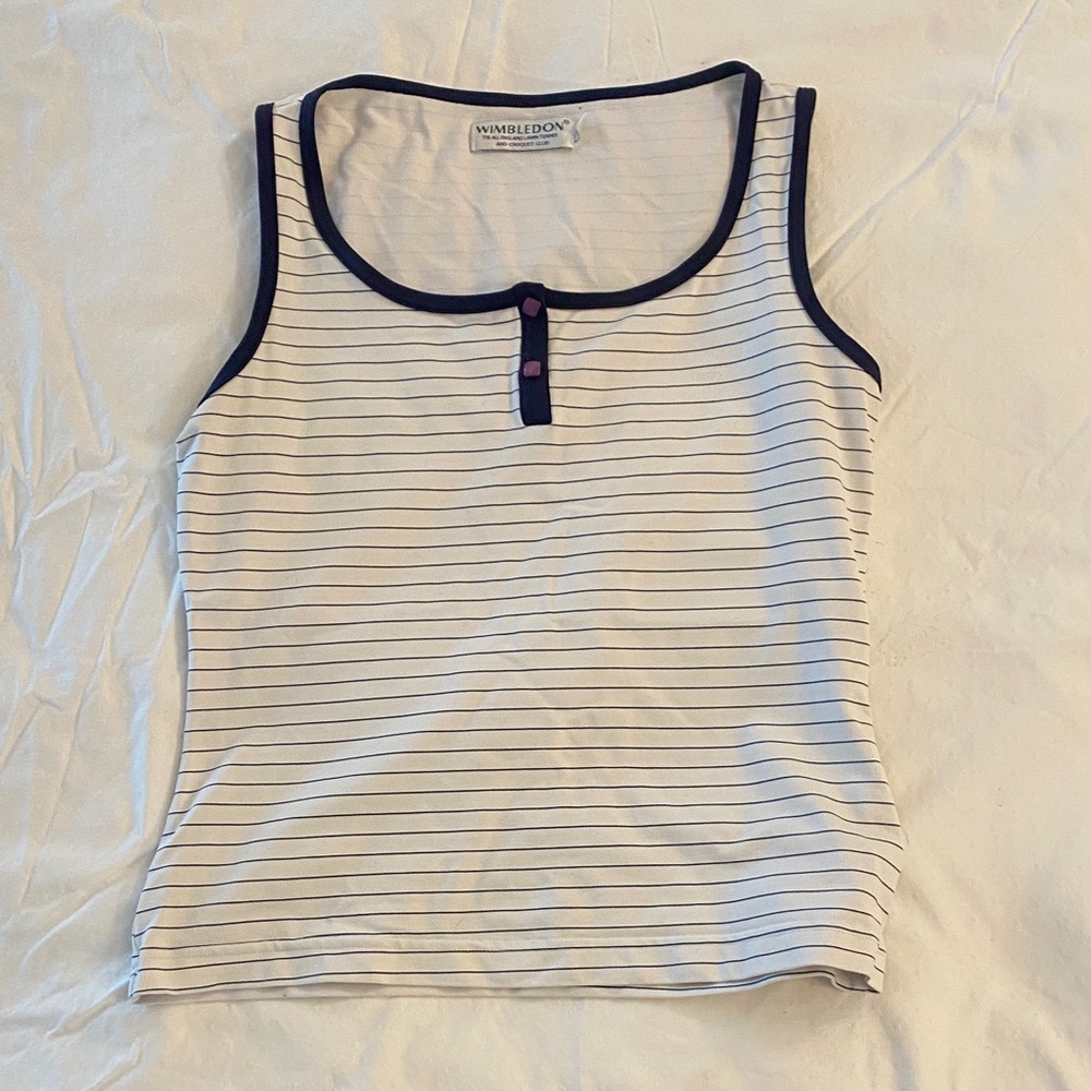 Wimbledon White and Navy Striped Tank